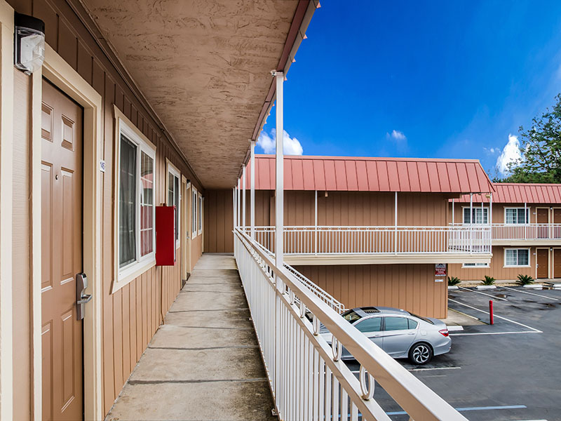 Exterior walkway and parking area